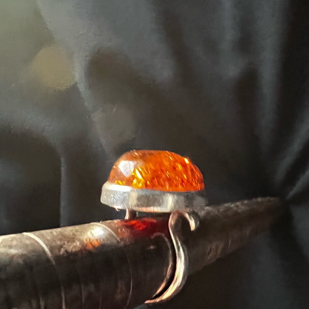 Amber Silver Ring - image 2